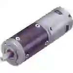 Ein kleiner Elektromotor mit einem zylindrischen Metallgehäuse und sichtbarer Welle, geeignet für mechanische Anwendungen.